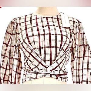 Veronica Beard RP$348 NWT Blouse Plaid detailing wrap front/smocking back